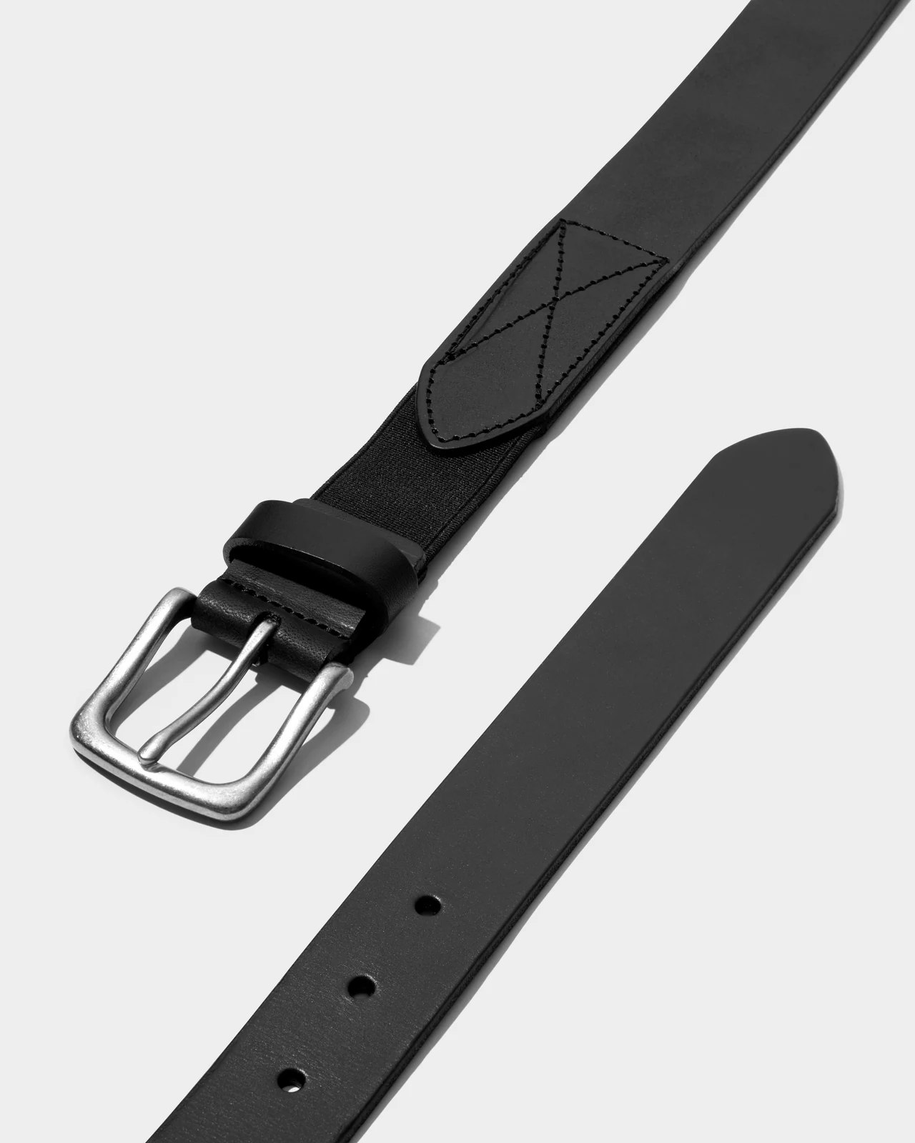 Double Oak — Leather belt, Black, belt ends view.