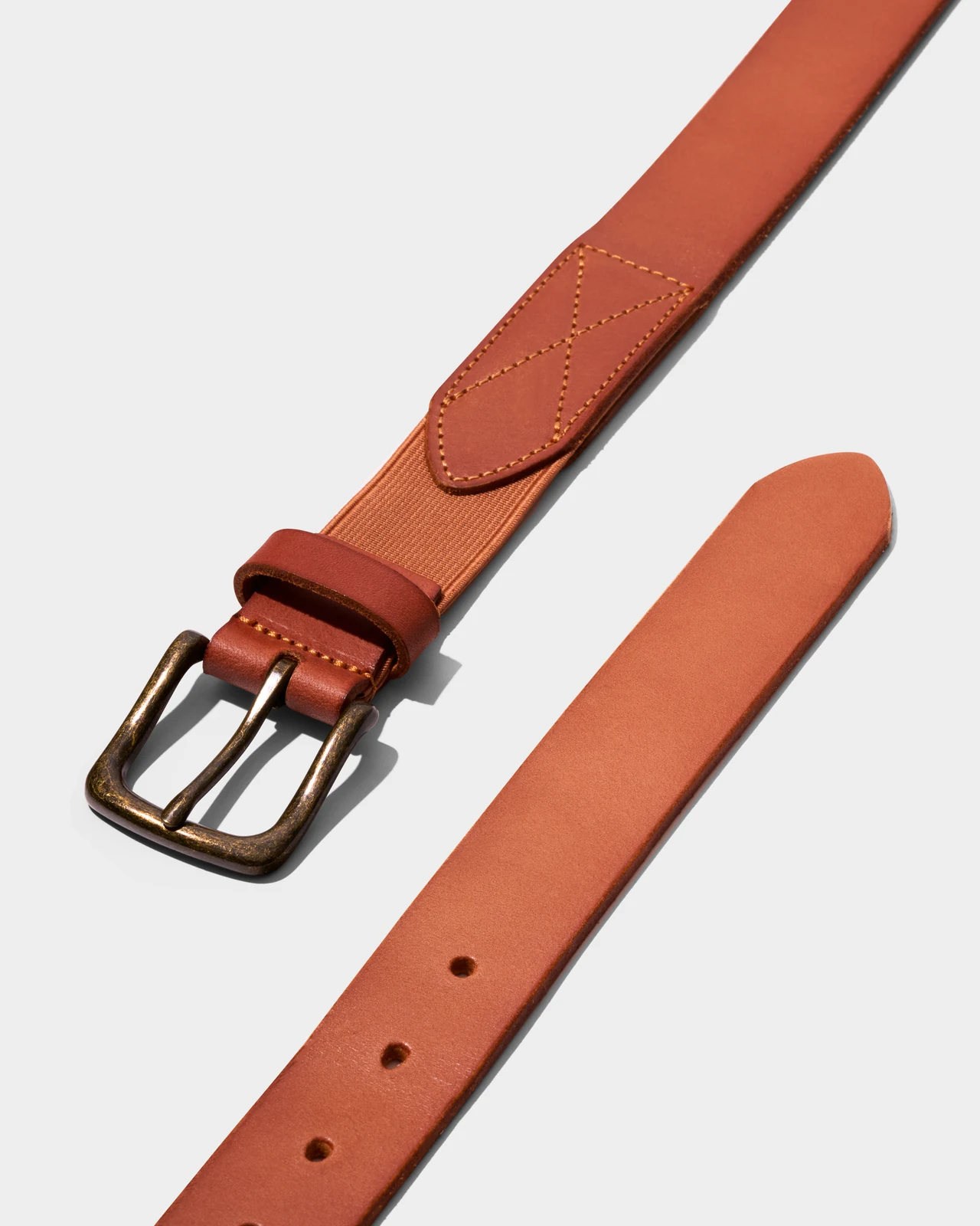 Double Oak — Leather belt, Brown, belt ends view.