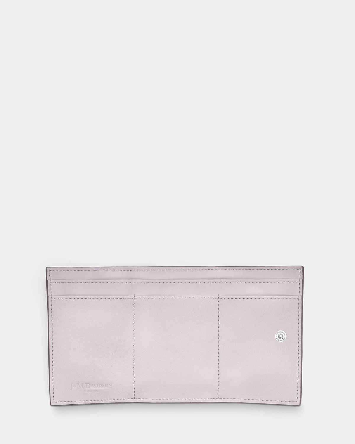 J&M Davidson — Fold wallet with studs, Pink, unfolded view.
