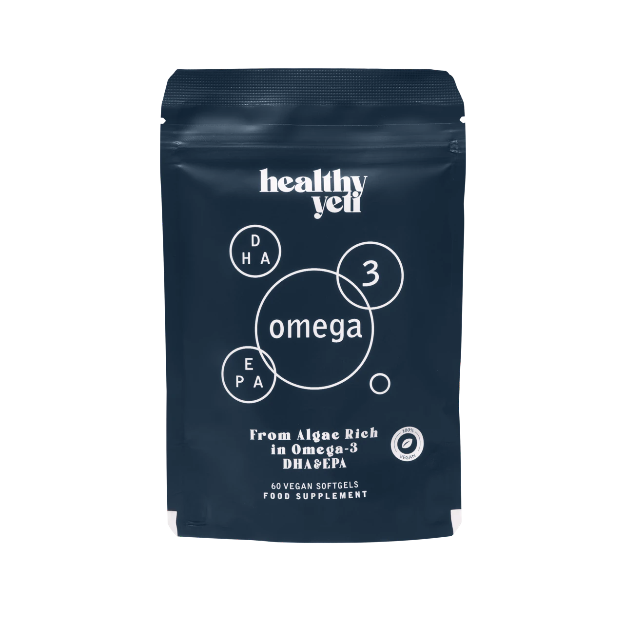 Healthy Yeti dark blue pouch photographed with hard light and a defined shadow extending to the right.